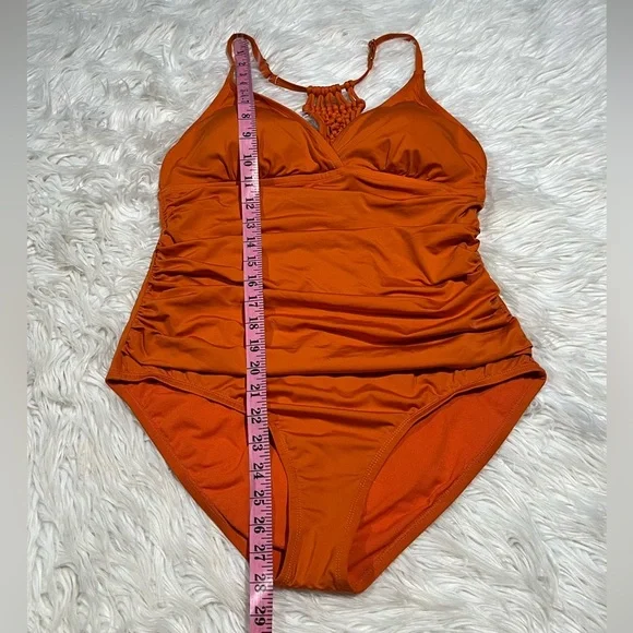 Hilor Macrame Back Shirred Halter One Piece Tummy Control Swimsuits Swimwear - Picture 10 of 12